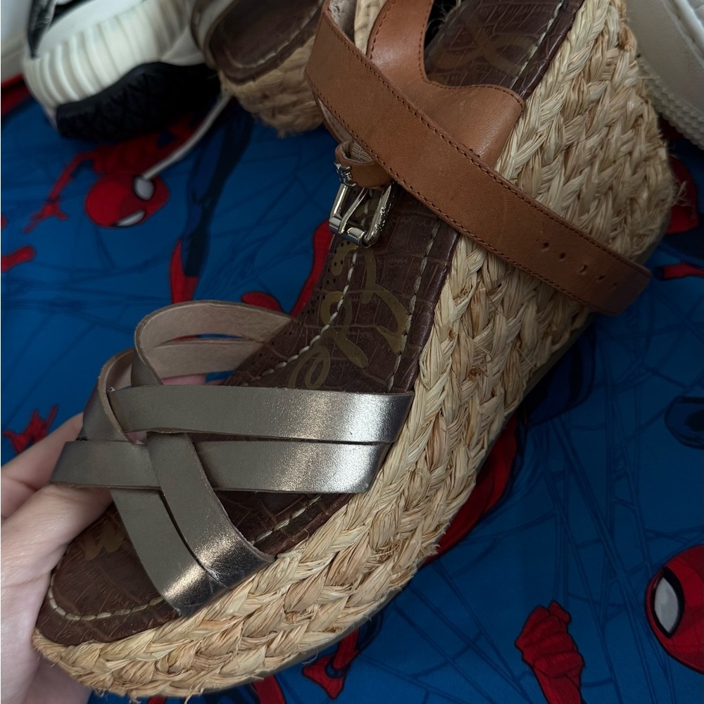 Brown and Silver Wedge Sandals